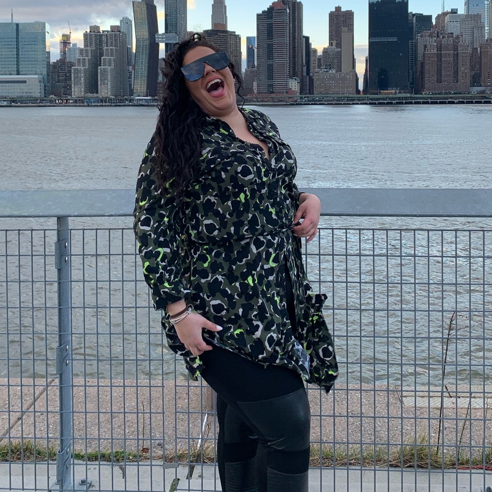 Leopard Print Button Up Belted Dress with Side Slits